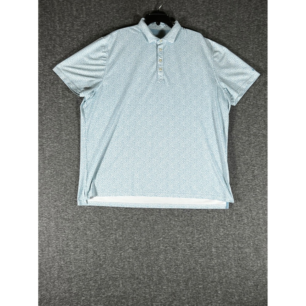 Johnnie-O Mens XXL Performance Polo Shirt Blue White Leaf Reflection Bay Golf